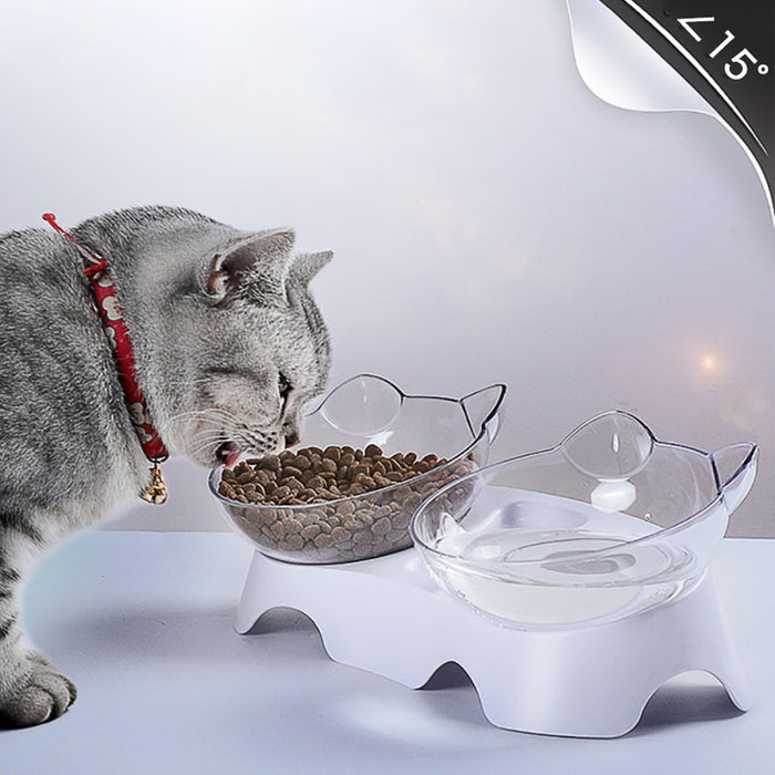 Cat Bowl Double Bowl Oblique Mouth Transparent Double Bowl Neck Non-Ceramic Pet Bowl