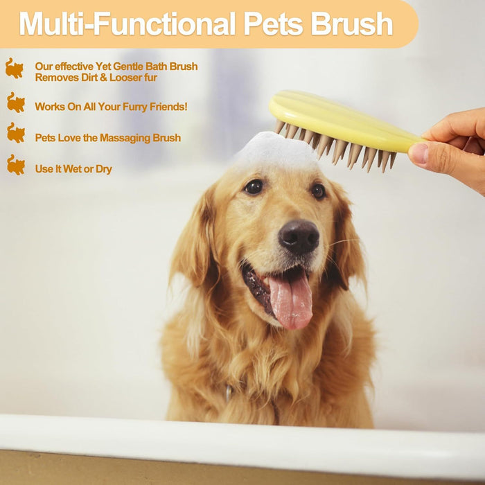 Pet Silicone Shampoo Brush For Long Short Hair Dogs Cats Washing Dog Washing Brush With Handle For Bathing Massaging, Hair Removal On Wet Or Dry Hai